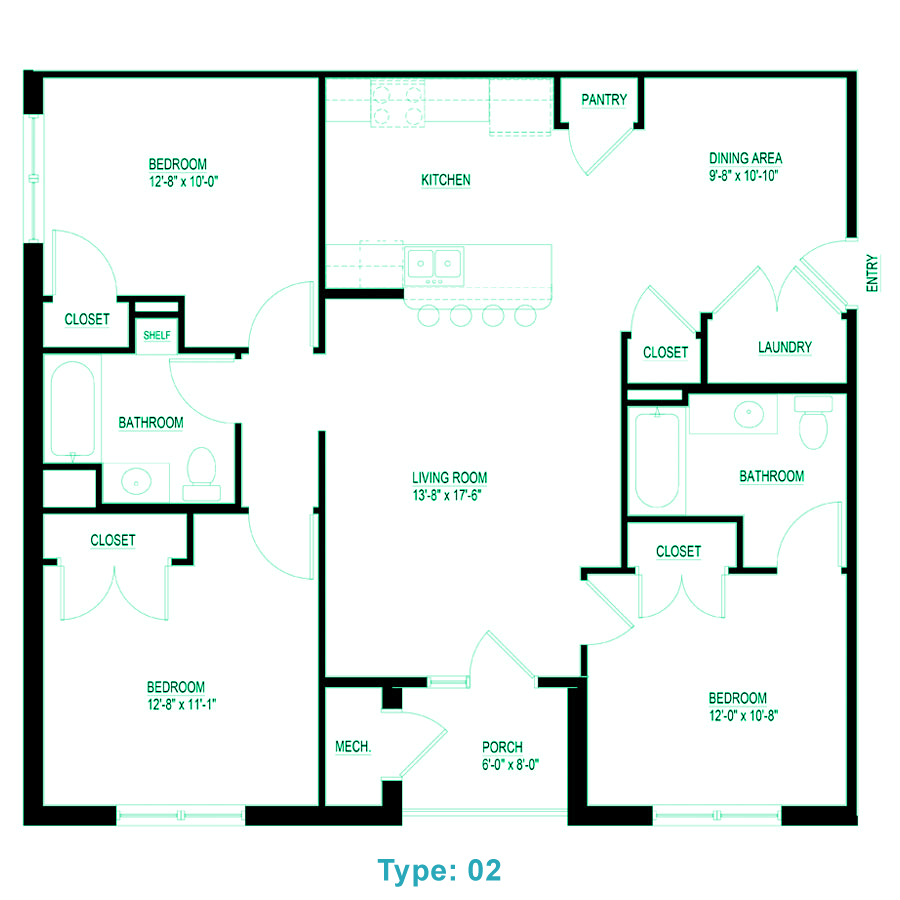 2 BHK Floor Plan